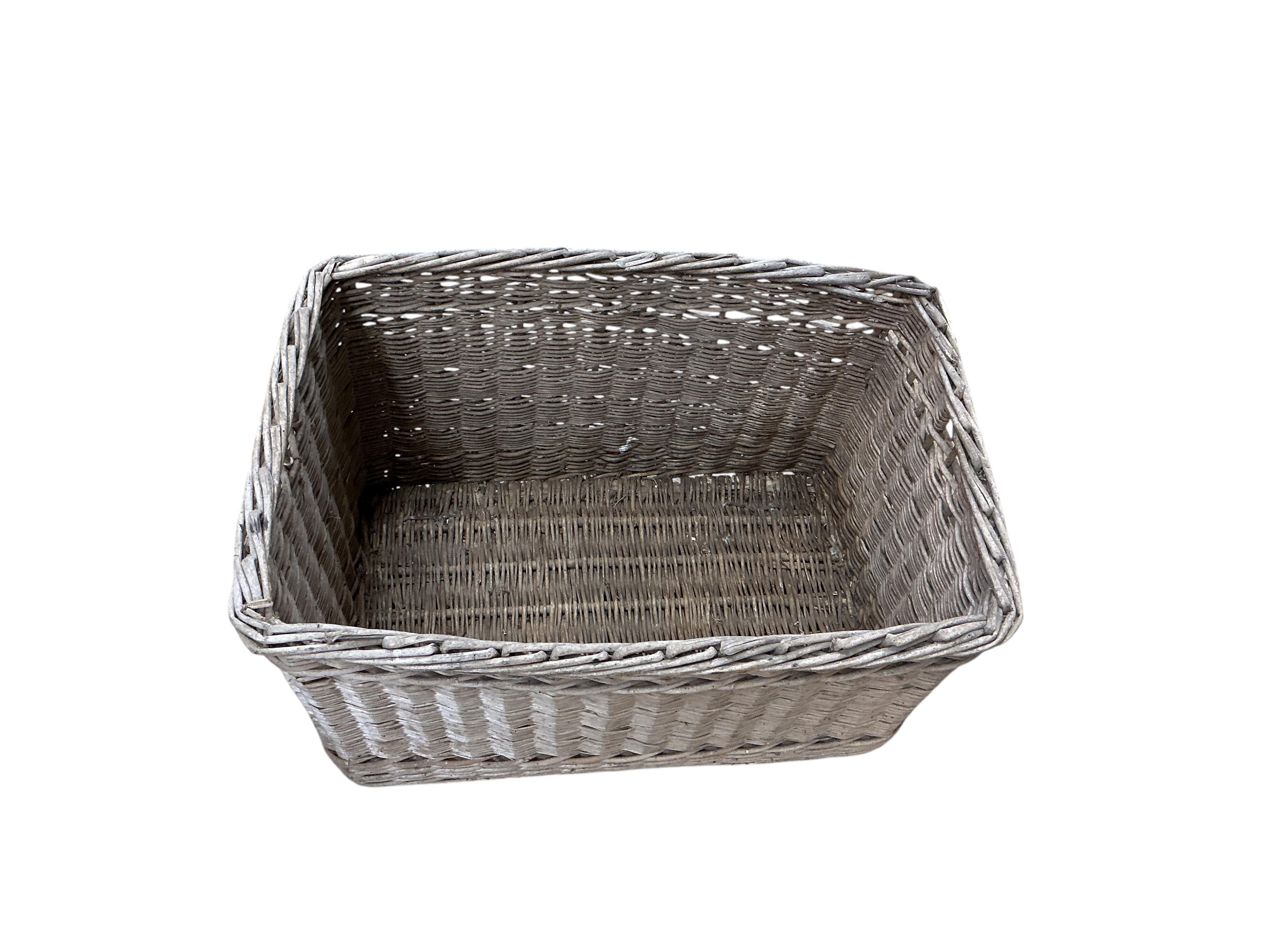 A vintage wicker hamper, width 74cm, depth 51cm, height 46cm